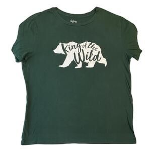 City Streets Women Shirt L Green Bear King Of The Wild Graphic Tee Short Sleeve